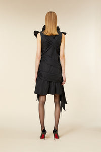 Black / DRAPE BOW DRESS