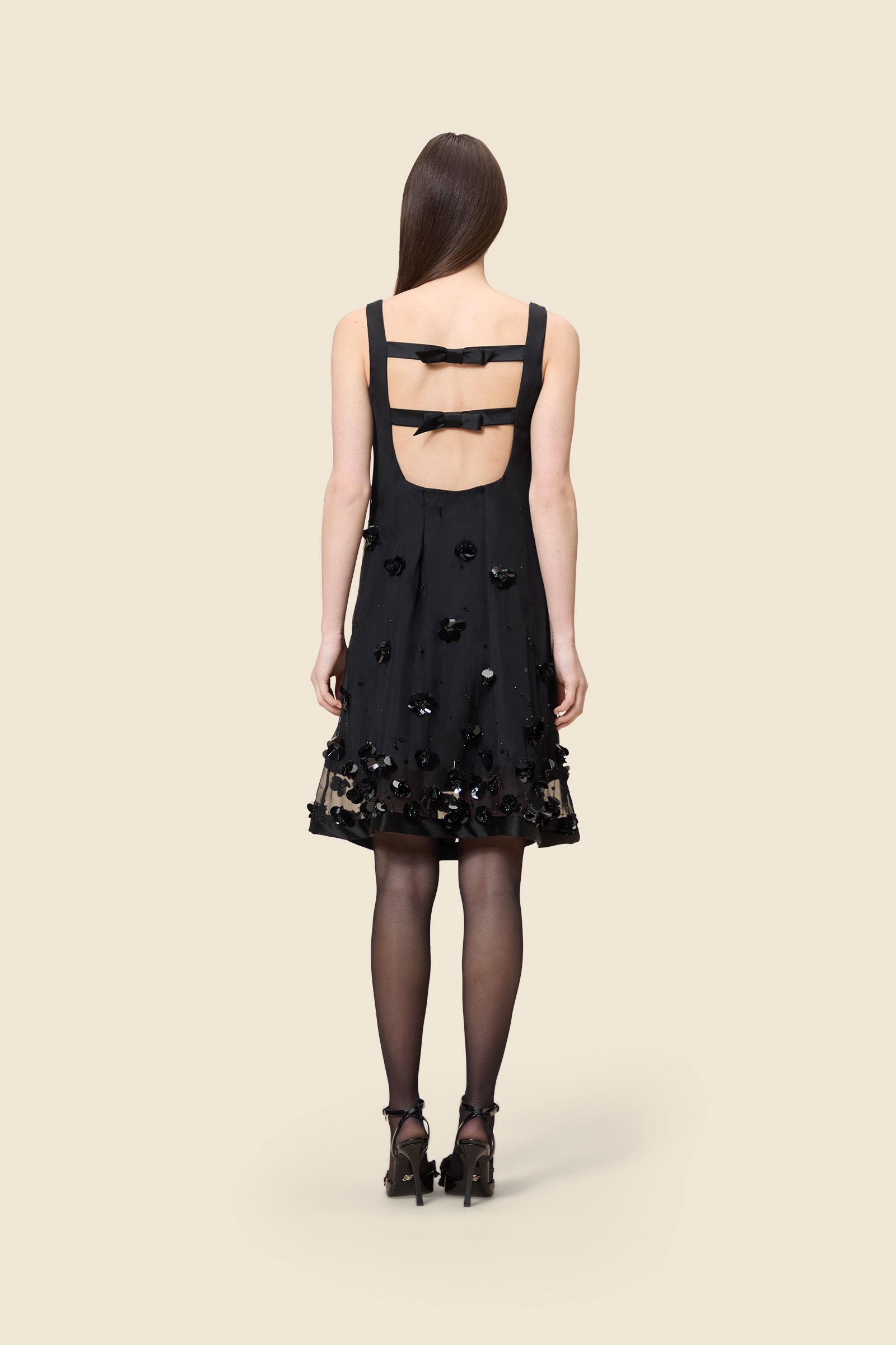 Black / EMBROIDERED MINI DRESS