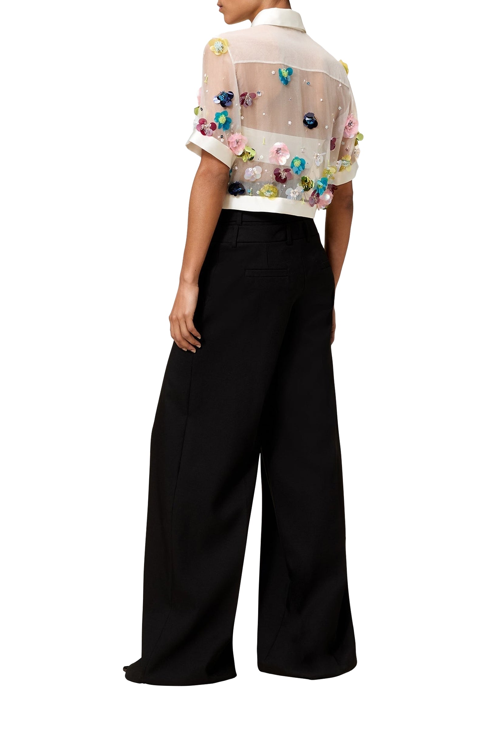 Chemise courte brodée en soie - Multi