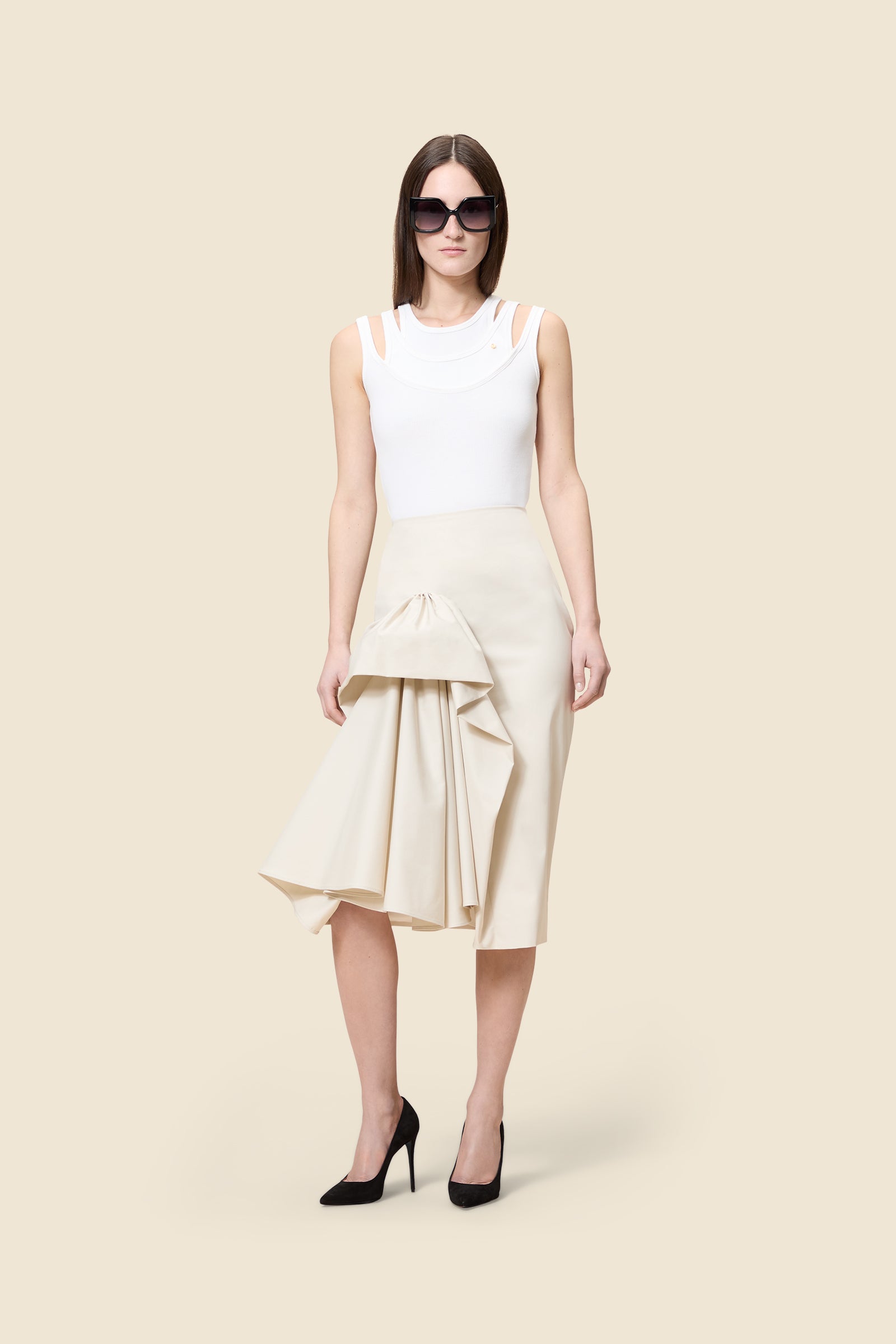 Stone / TUCK UP FITTED SKIRT