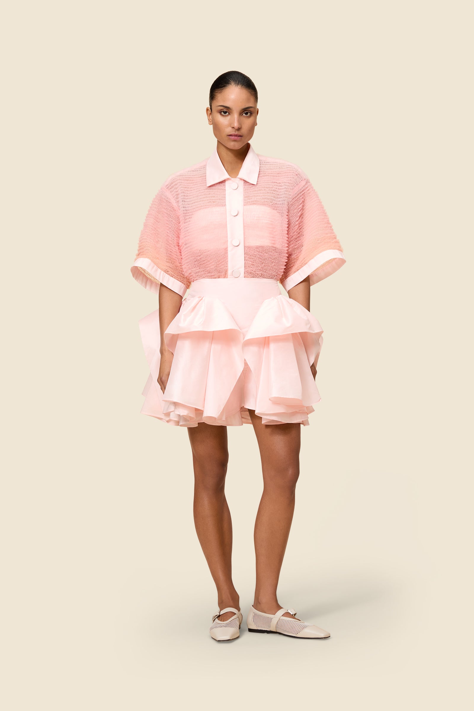 Peach / TUCK UP MIDI SKIRT
