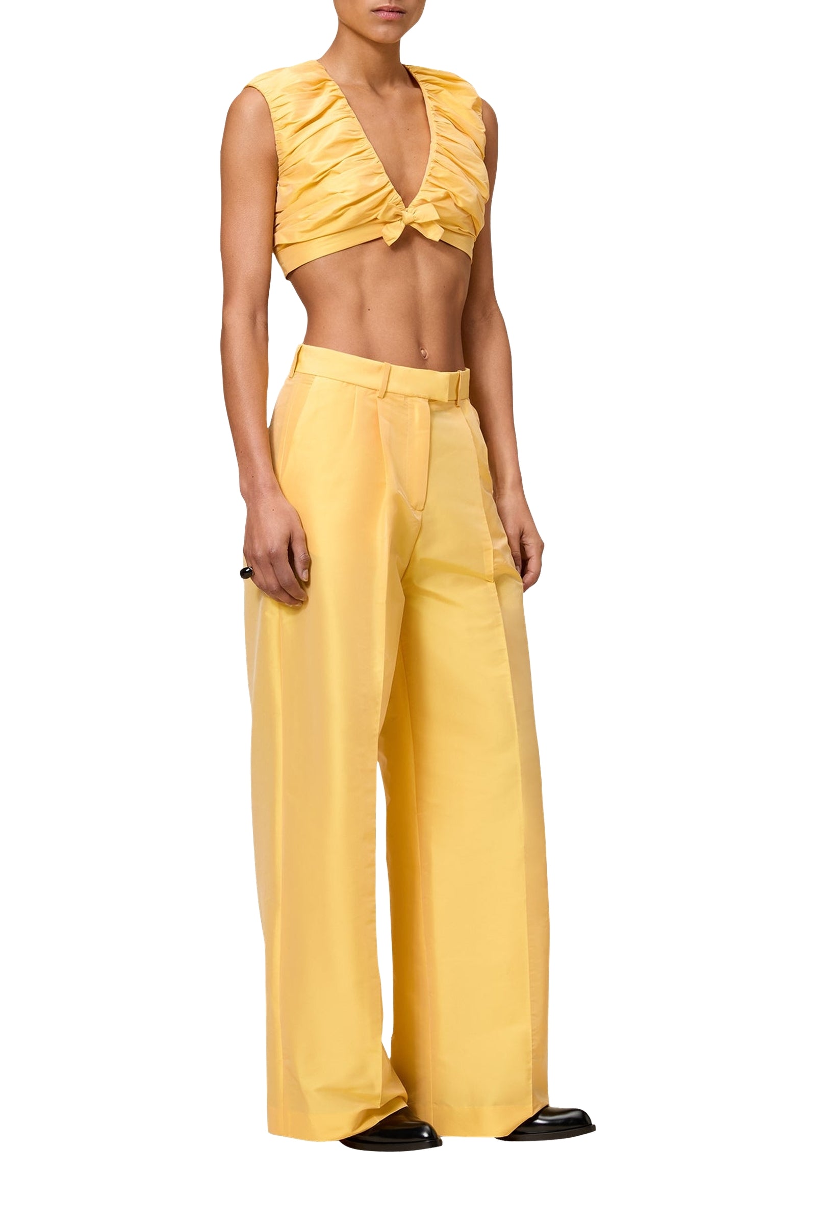 Pantalon droit en soie mélangée - Yellow