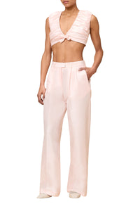 Pantalon coupe droite en soie mélangée - Peach