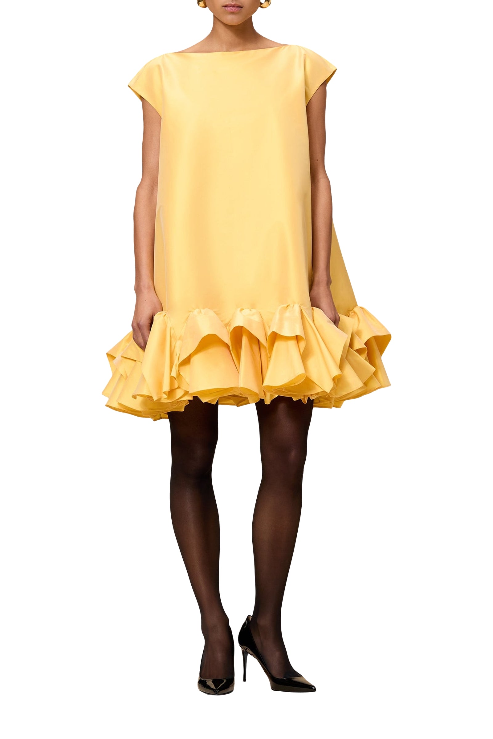 Robe courte à volants en soie mélangée - Yellow