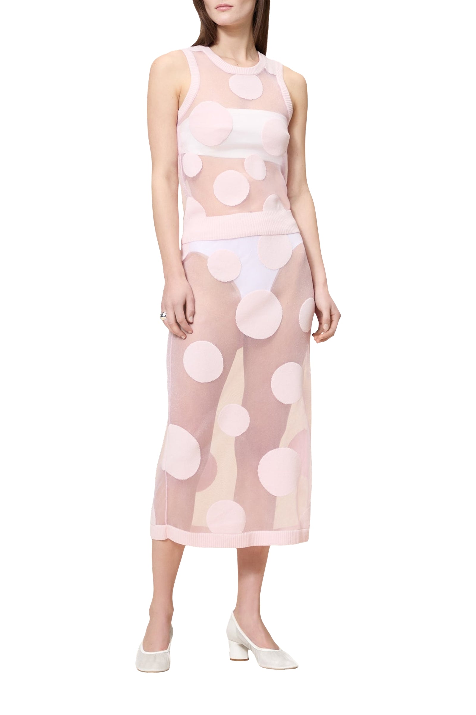 Jupe midi à pois - Pink