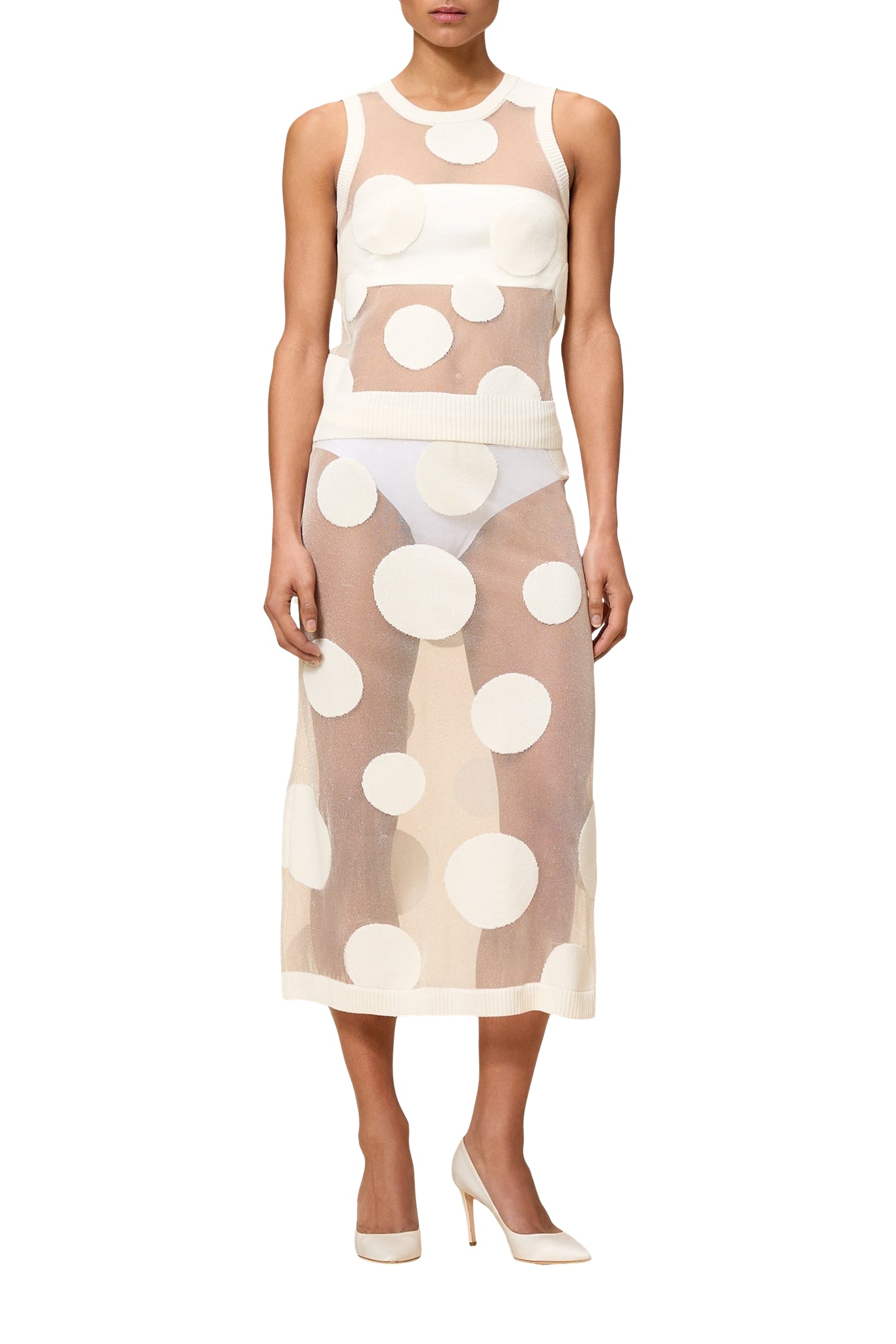 Jupe midi à pois - Cream