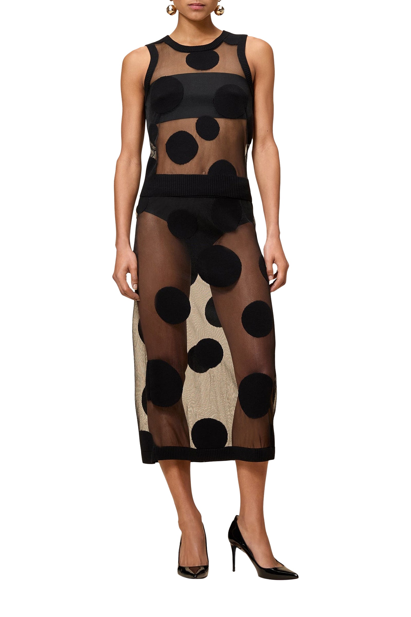 Jupe midi à pois - Black