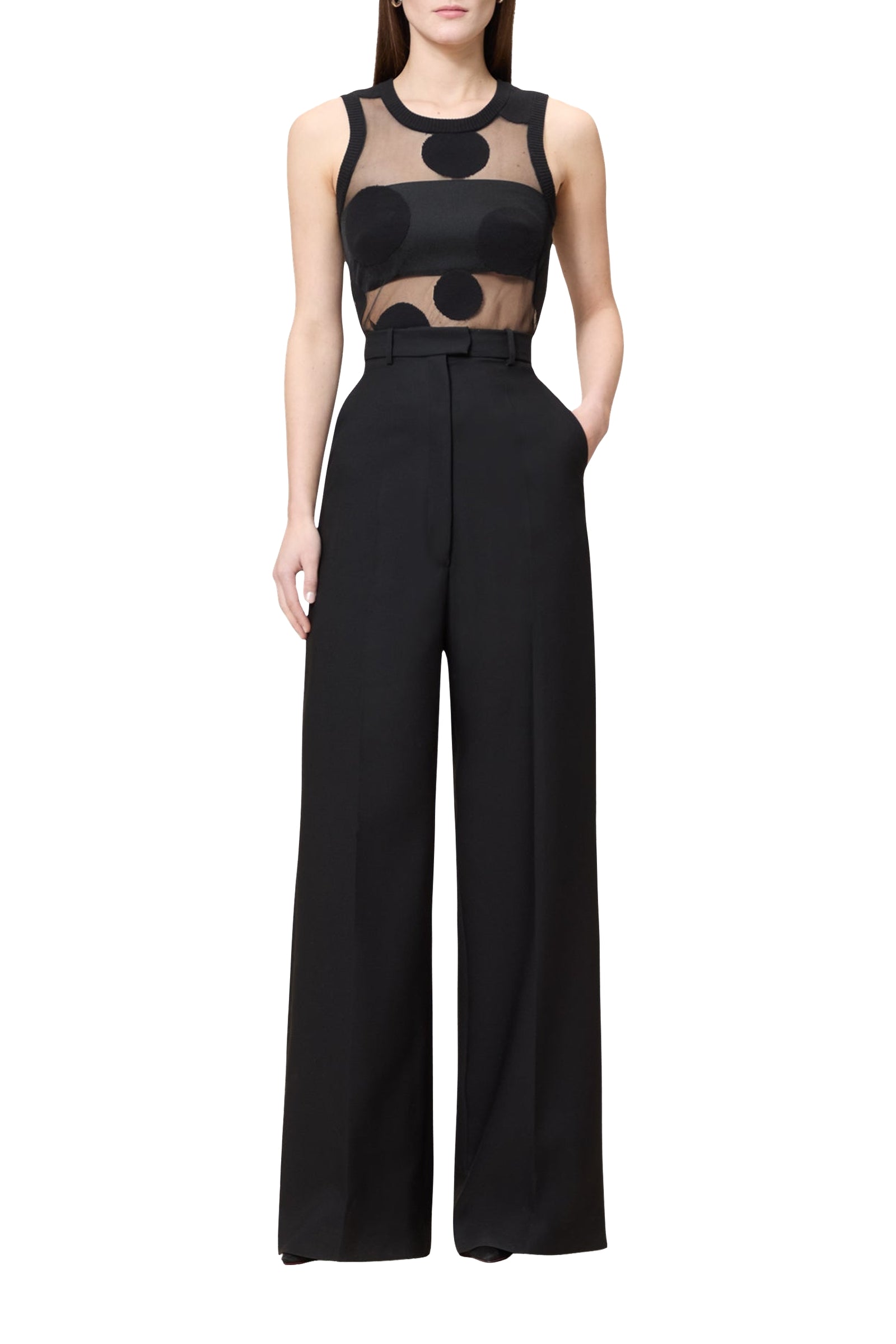 Pantalon taille haute en laine - Black