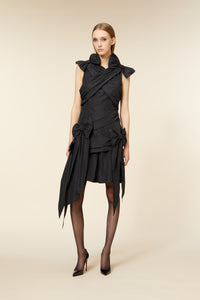 Black / DRAPE BOW DRESS