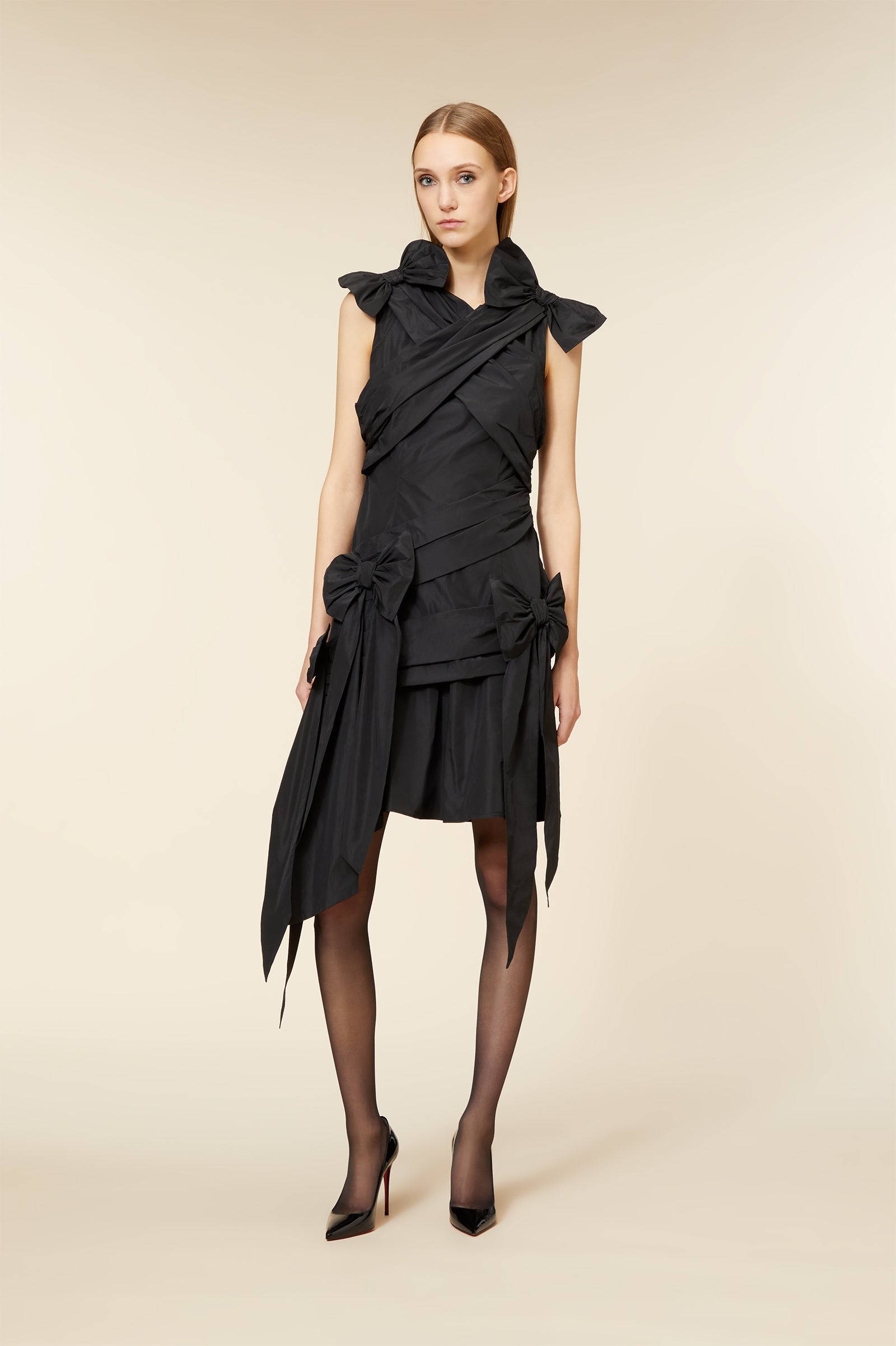 Black / DRAPE BOW DRESS