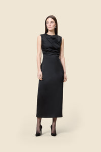 Black / PLEATED MAXI DRESS