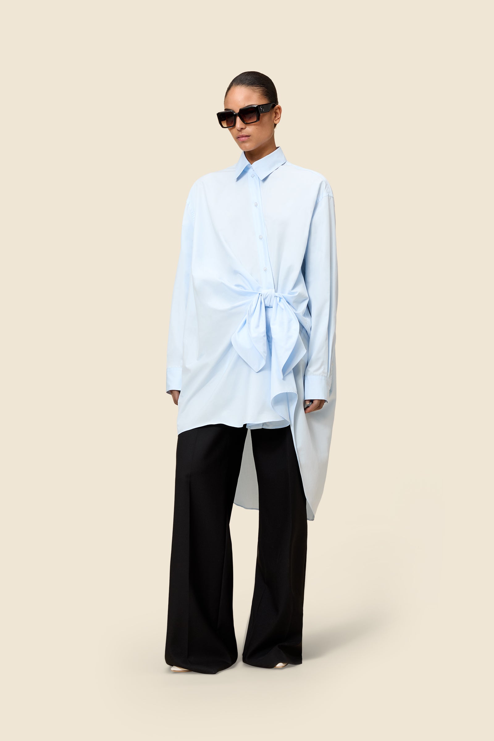 Light Blue / KNOTTED SHIRT DRESS