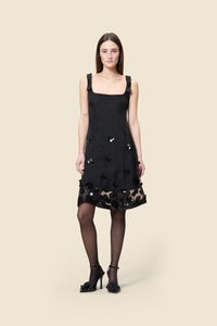 Black / EMBROIDERED MINI DRESS
