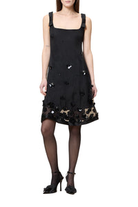 Robe courte brodée en soie - Black