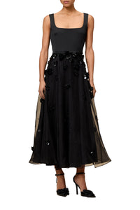 Robe trapèze brodée en soie - Black