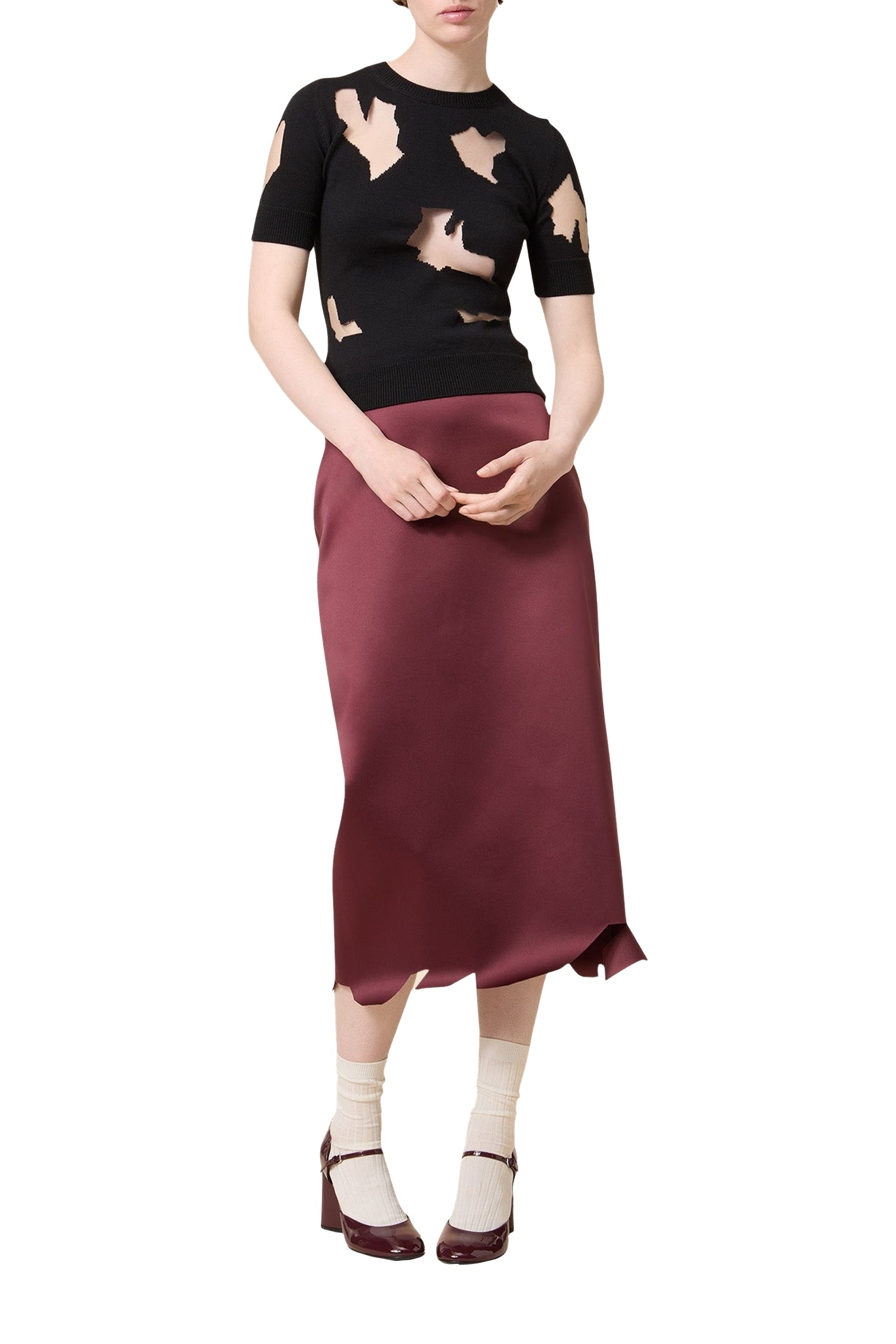 Pull manches courtes en laine - Black