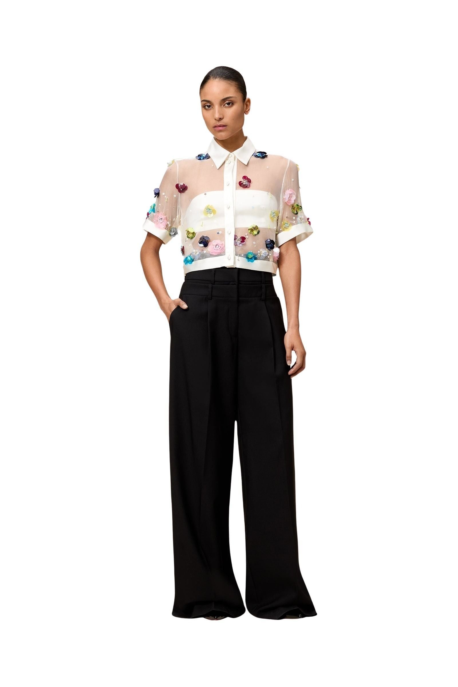 Multi / EMBROIDERED CROPPED SHIRT
