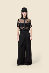 Black / EMBROIDERED CROPPED SHIRT