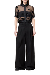 Chemise courte brodée en soie - Black