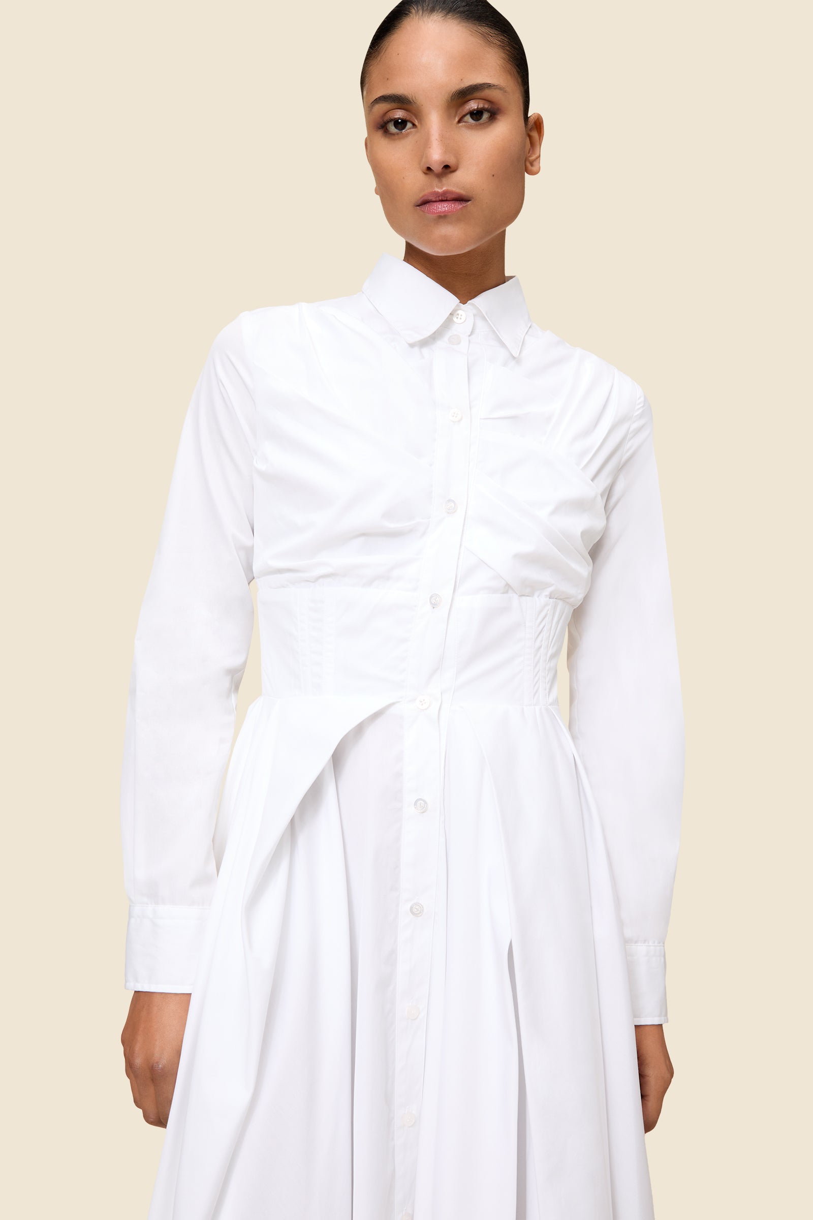 White / PLEATED SHIRT DRESS