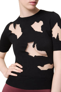 Pull manches courtes en laine - Black