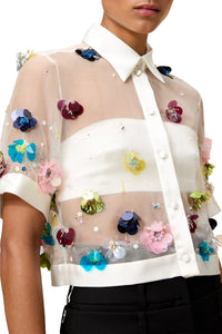 Chemise courte brodée en soie - Multi