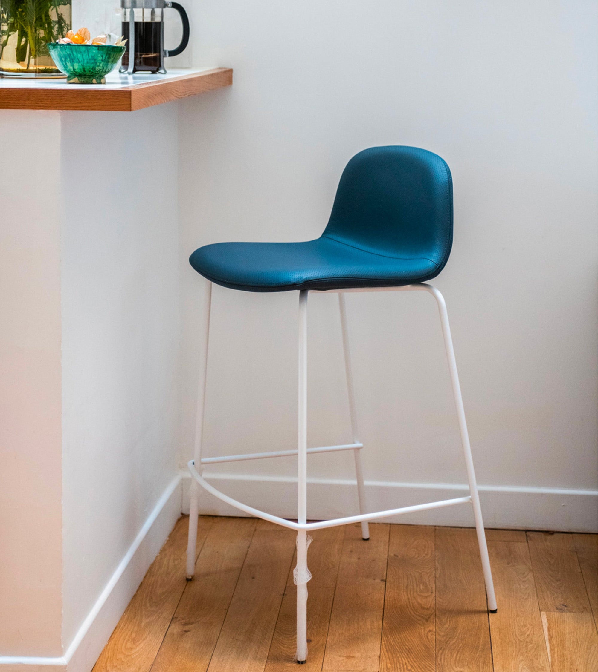 Chaise de bar Monza en cuir - Bleu marine et Noir