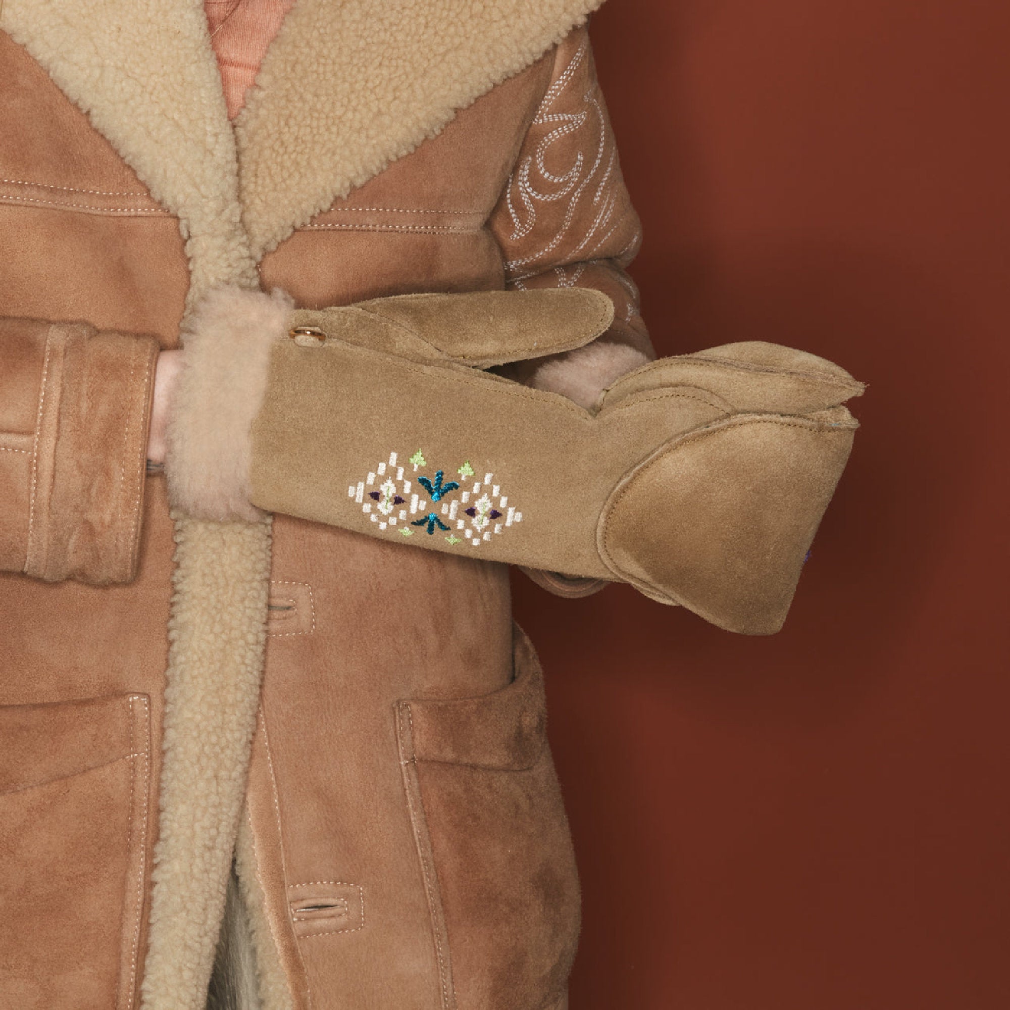 Moufles en cuir - Olive