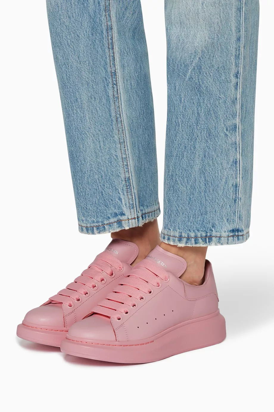 Sneakers à semelle épaisse en cuir - Pink
