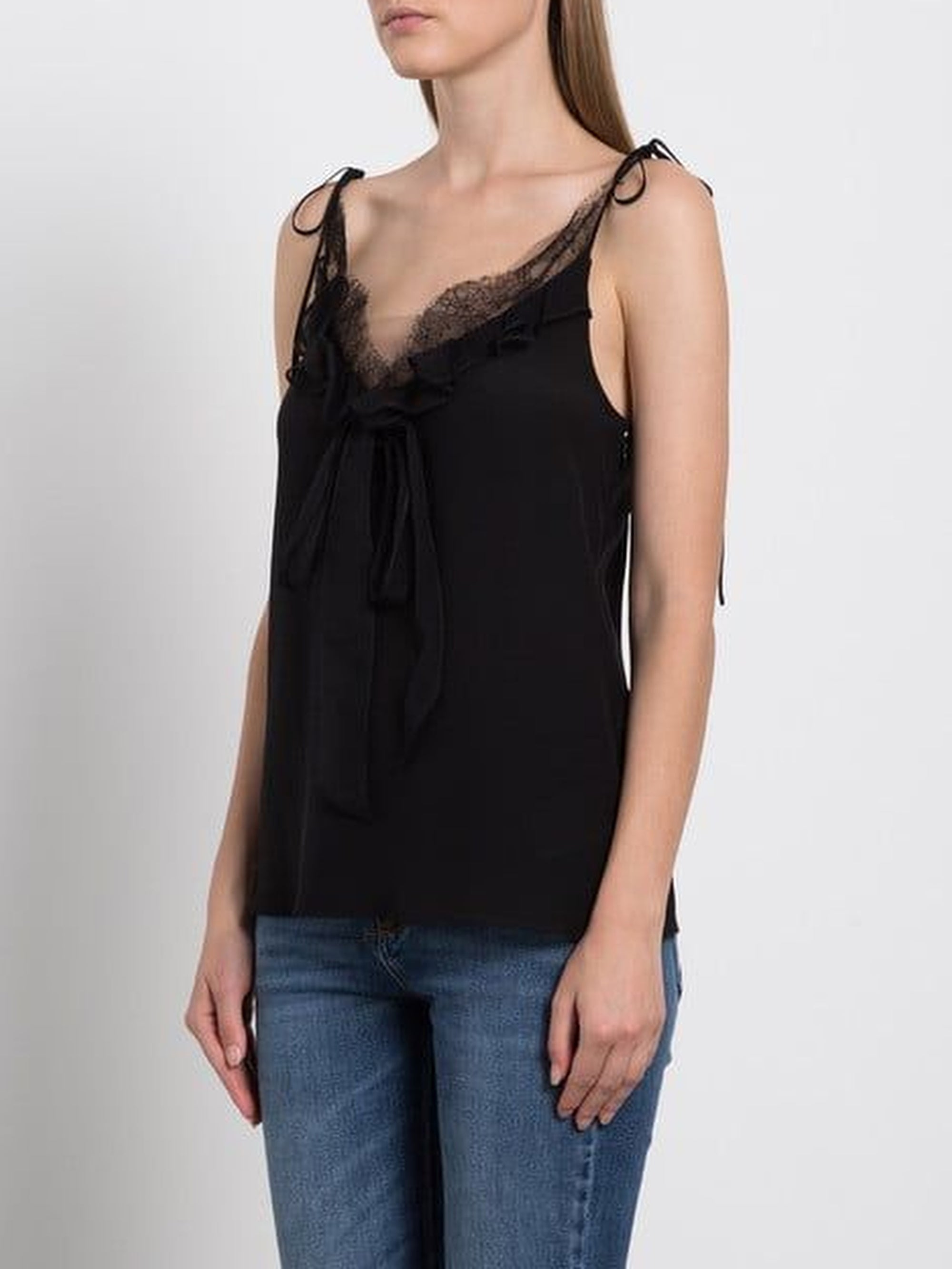 Silk ruffled camisole - Black