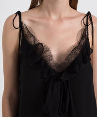 Silk ruffled camisole - Black