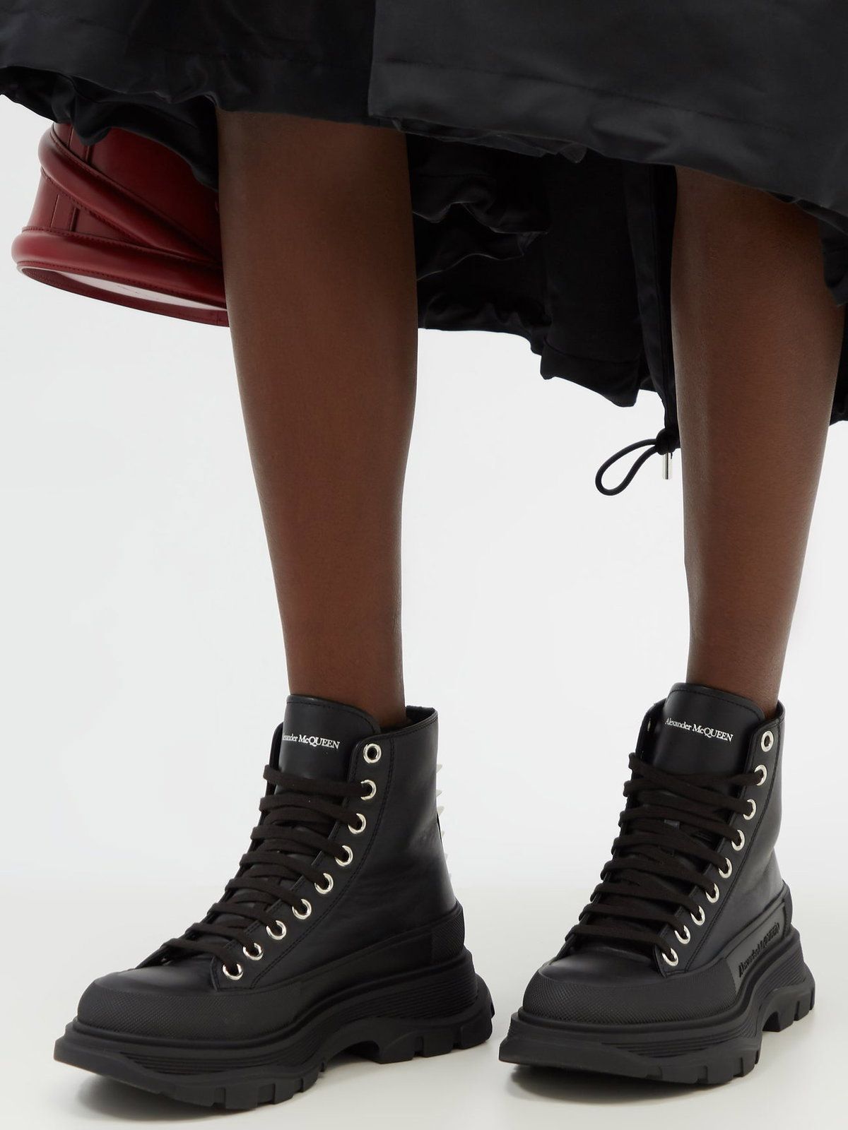 Sneakers montantes Punk à clous en cuir - Black Silver