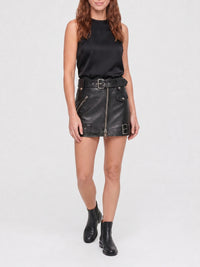 Jupe courte zippée en cuir - Black