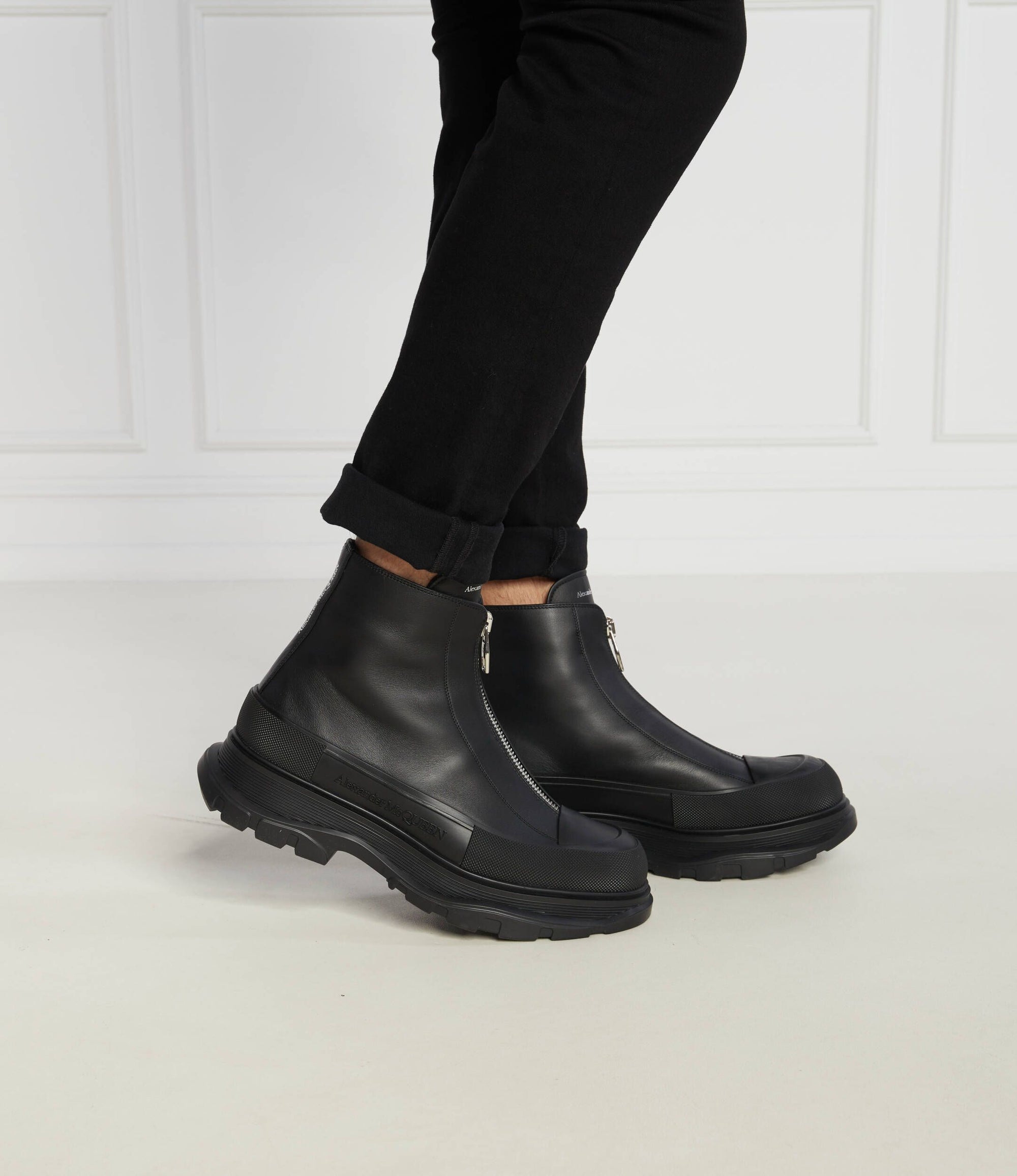 Bottines à fermeture zippée en cuir - Black