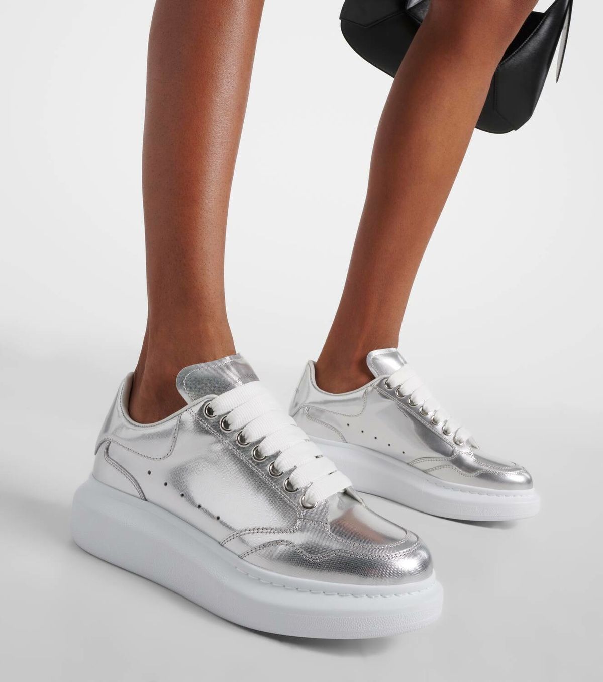 Sneakers à semelle épaisse en cuir - Silver
