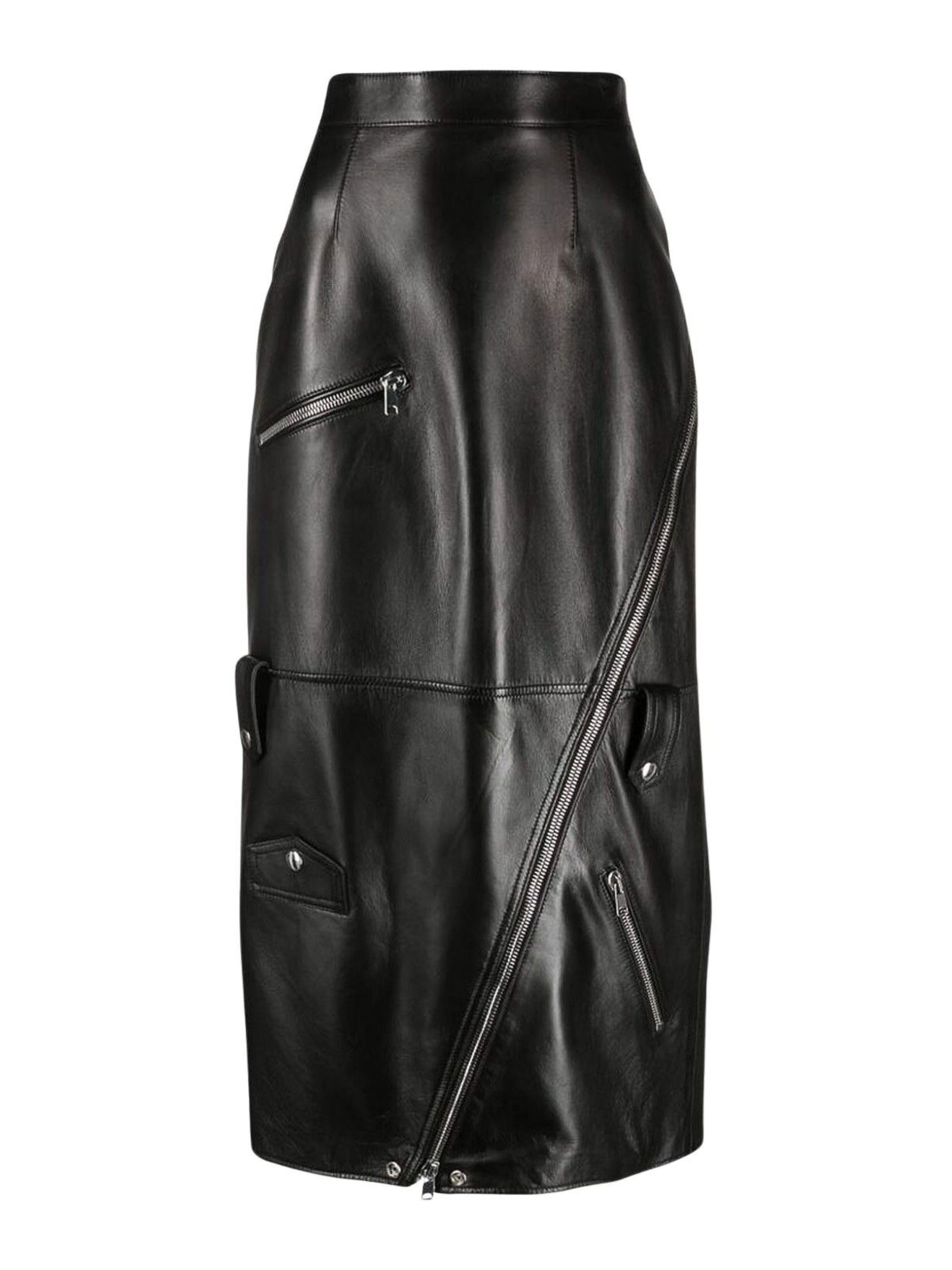 Jupe zippée en cuir - Black