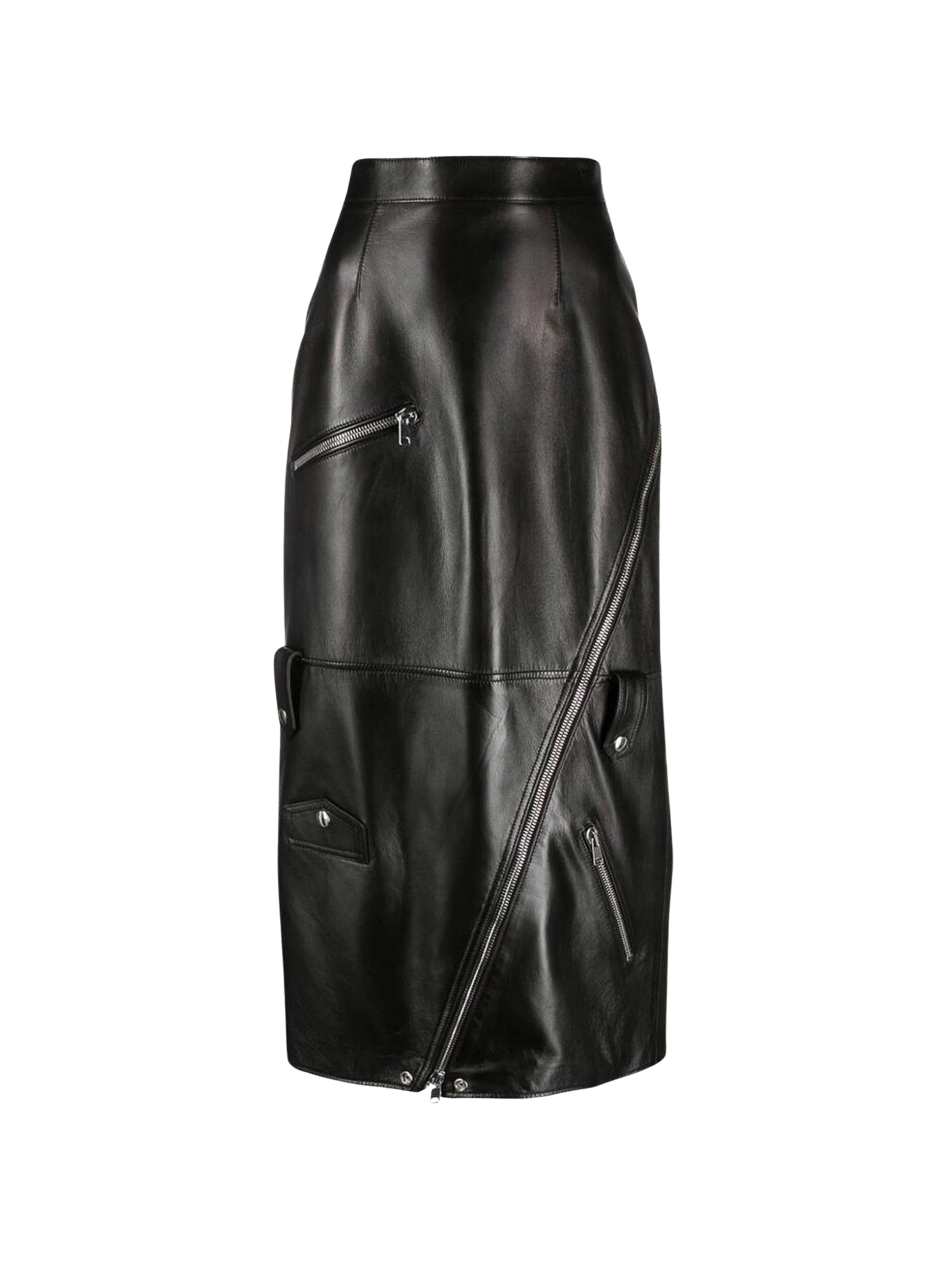 Jupe zippée en cuir - Black