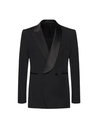 Veste de smoking croisée avec poches en laine - Black