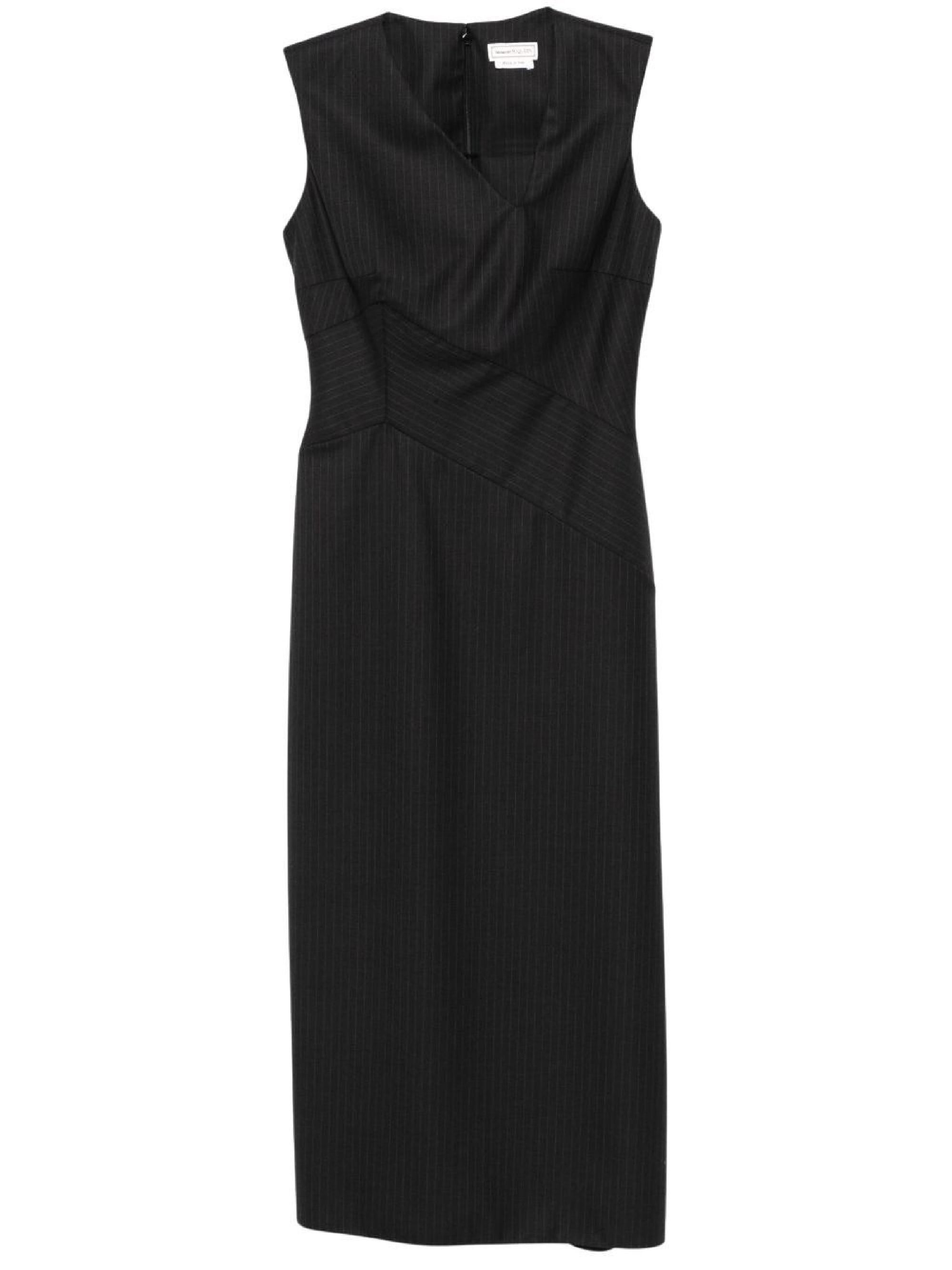 Robe midi à fines rayures en laine - Grey
