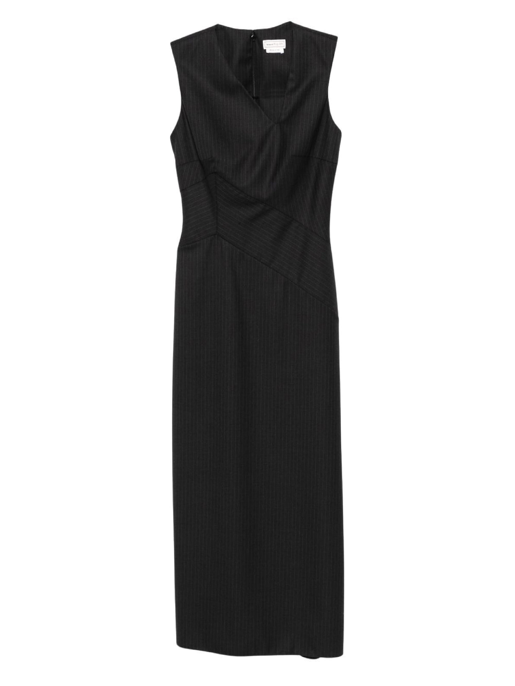 Robe midi à fines rayures en laine - Grey