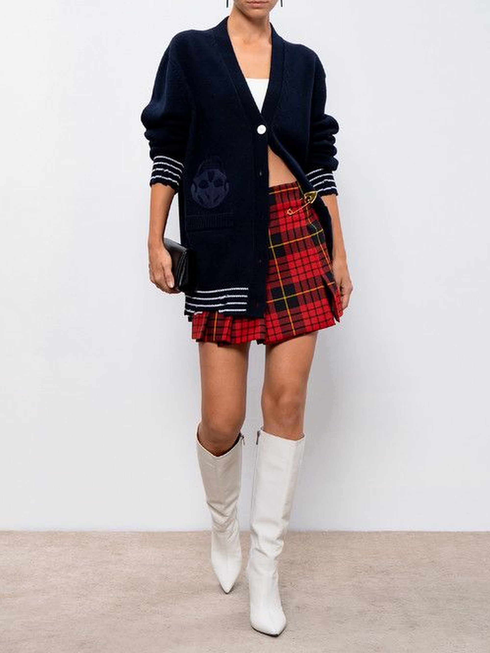 Cardigan avec broderie en laine - Navy Ivory