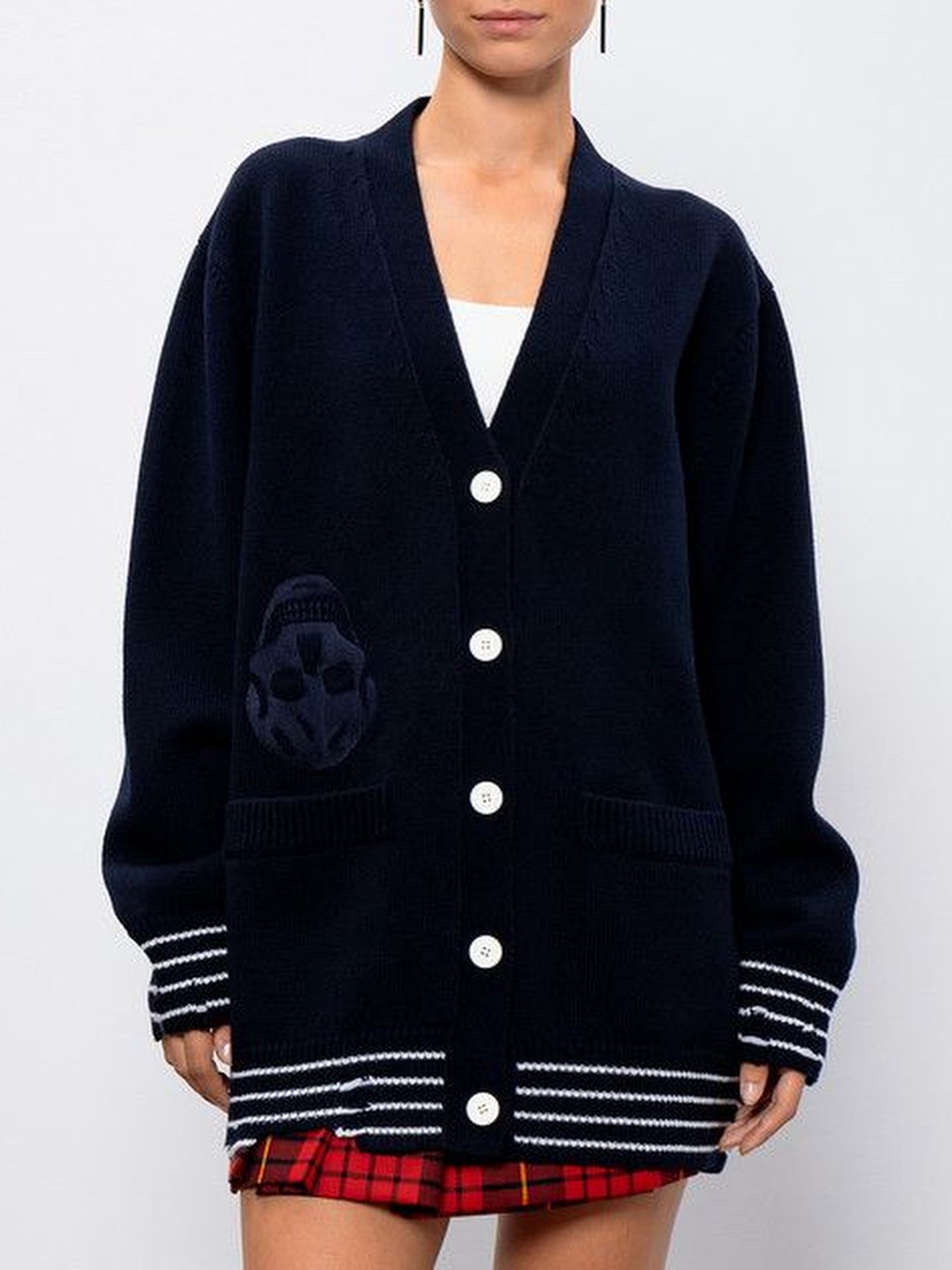 Cardigan avec broderie en laine - Navy Ivory