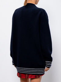 Cardigan avec broderie en laine - Navy Ivory