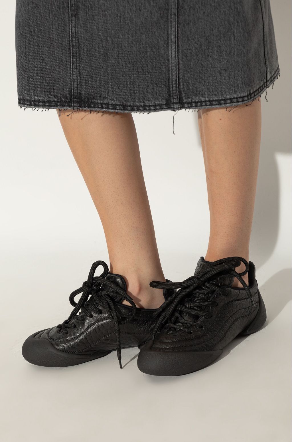 Sneakers à lacets en peau lainée - Black