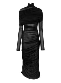 BLACK // black sheer ruched dress