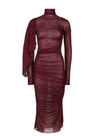 BLACK // black sheer ruched dress