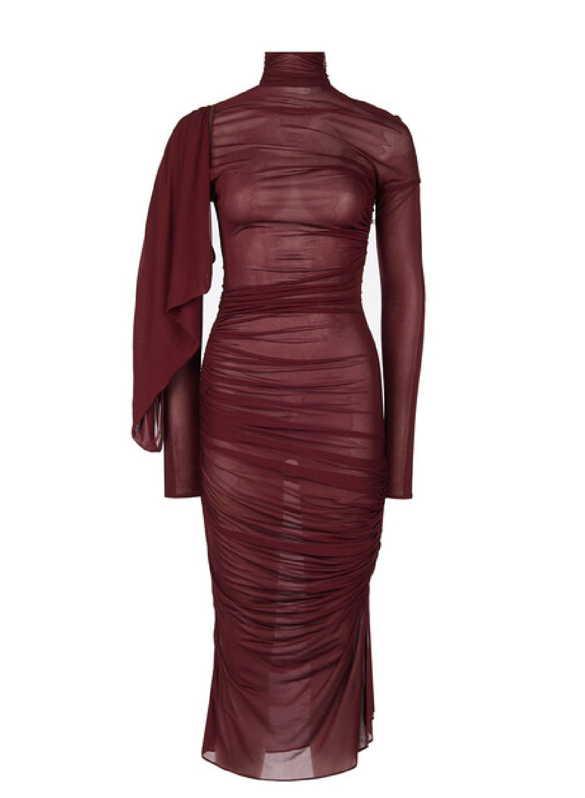 BLACK // black sheer ruched dress