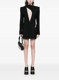 BLACK // black cut-out tailored dress with leather lapel