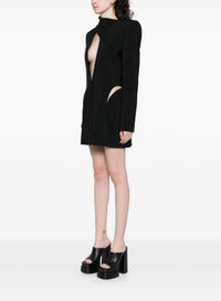 BLACK // black cut-out tailored dress with leather lapel
