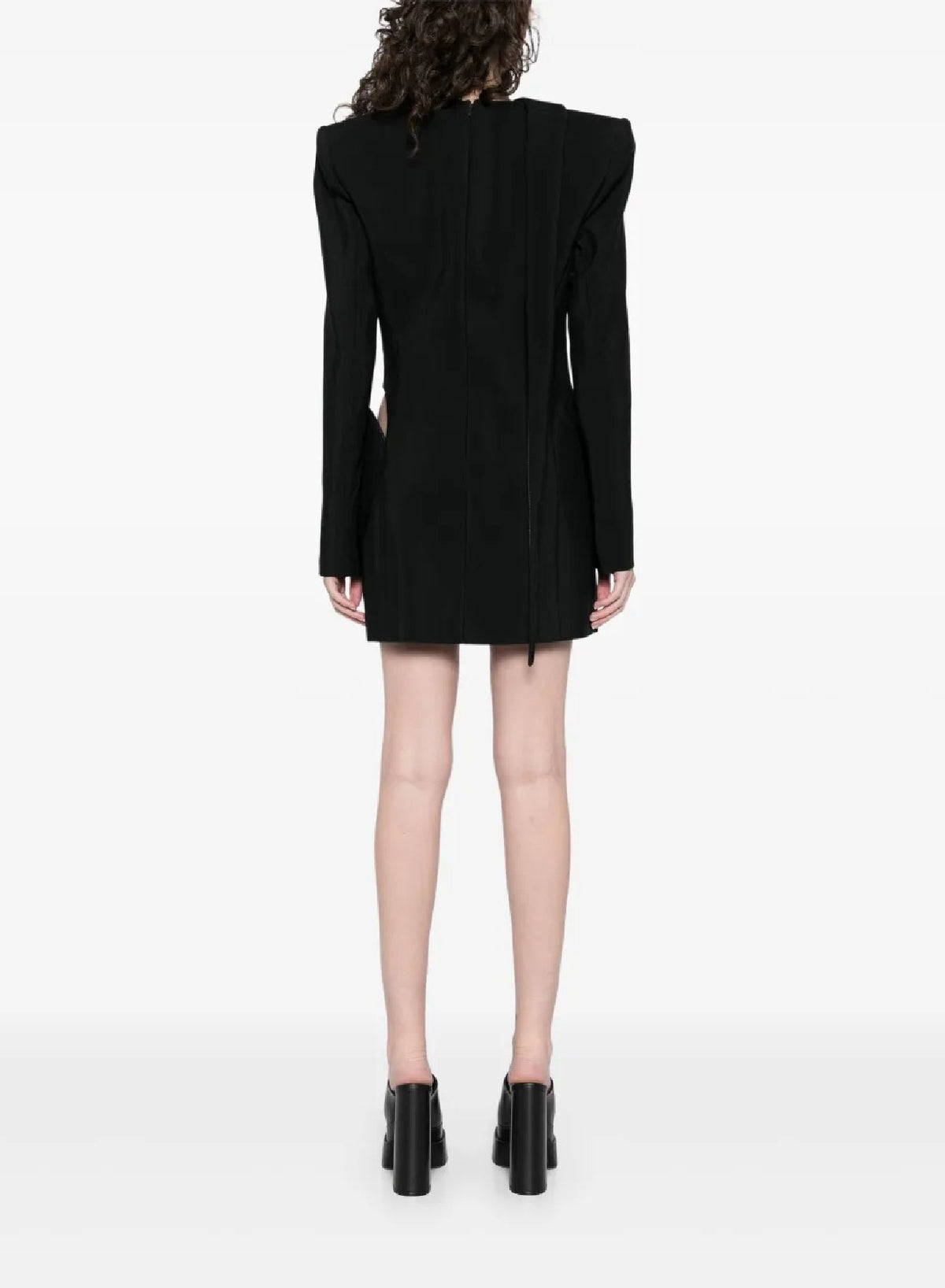BLACK // black cut-out tailored dress with leather lapel
